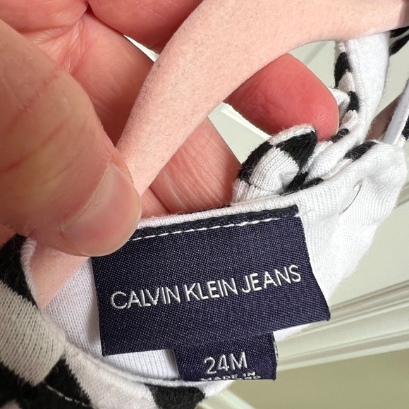 Calvin Klein 24M Black and White Stripe Peplum Blouse Top with Open Back - Picture 4 of 4